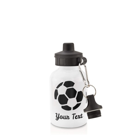 in White (400ml) with Screw Cap (Football Icon) Black (Personalised with Text)
