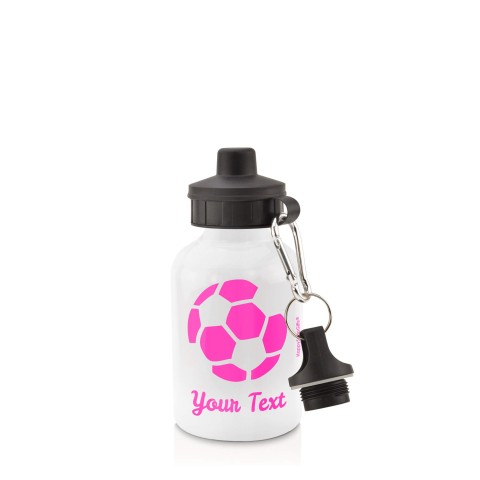 in White (400ml) with Screw Cap (Football Icon) Hot Pink (Fuchsia) (Personalised with Text)
