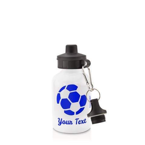 in White (400ml) with Screw Cap (Football Icon) Royal Blue (Personalised with Text)