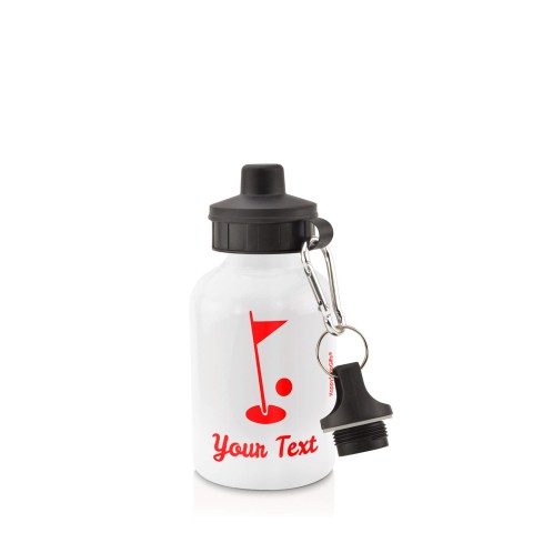 in White (400ml) with Screw Cap (Golf Icon) Red (Personalised with Text)