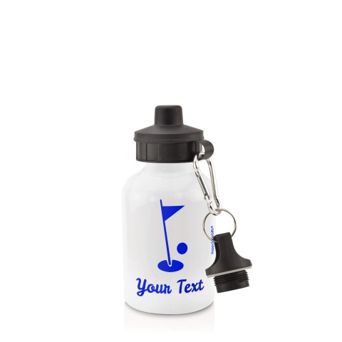 in White (400ml) with Screw Cap (Golf Icon) Royal Blue (Personalised with Text)
