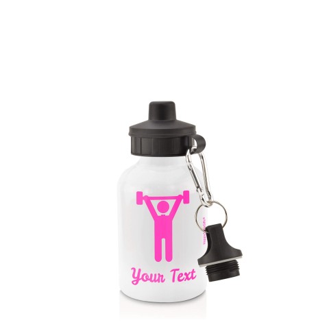 in White (400ml) with Screw Cap with Gym Icon Hot Pink (Fuchsia) (Personalised with Text)