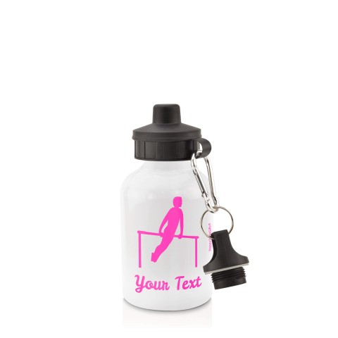 in White (400ml) with Screw Cap (Gymnastics Icon) Hot Pink (Fuchsia) (Personalised with Text)