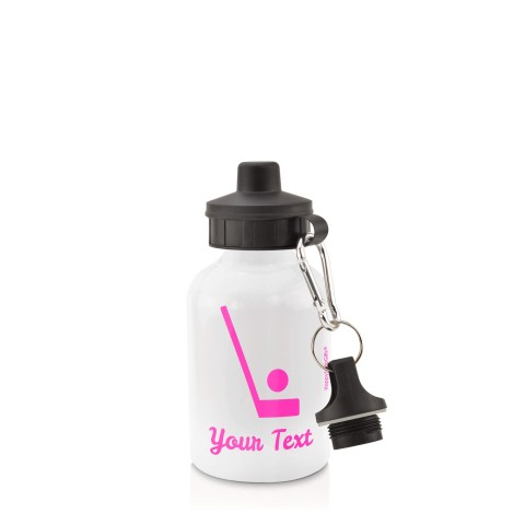 in White (400ml) with Screw Cap (Hockey Icon) Hot Pink (Fuchsia) (Personalised with Text)