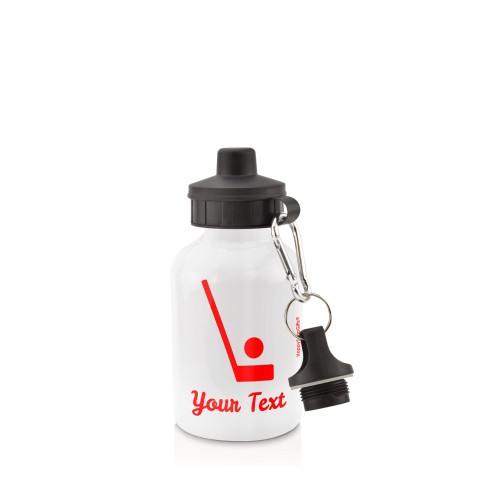in White (400ml) with Screw Cap (Hockey Icon) Red (Personalised with Text)