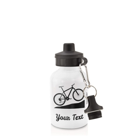 in White (400ml) with Screw Cap (Mountain Biking Icon) Black (Personalised with Text)