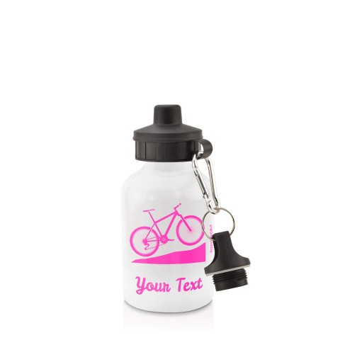 in White (400ml) with Screw Cap (Mountain Biking Icon) Hot Pink (Fuchsia) (Personalised with Text)