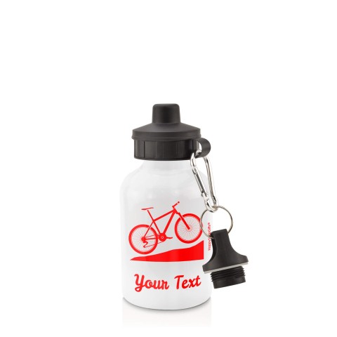 in White (400ml) with Screw Cap (Mountain Biking Icon) Red (Personalised with Text)