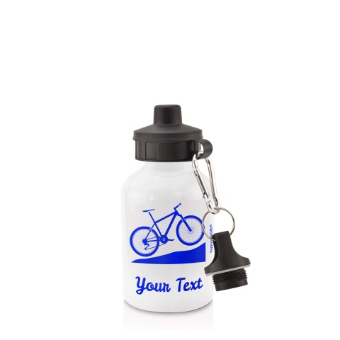 in White (400ml) with Screw Cap (Mountain Biking Icon) Royal Blue (Personalised with Text)