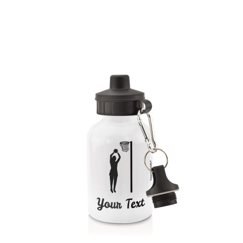 in White (400ml) with Screw Cap (Netball Icon) Black (Personalised with Text)