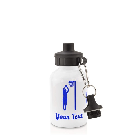 in White (400ml) with Screw Cap (Netball Icon) Royal Blue (Personalised with Text)