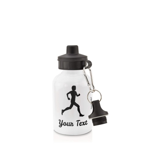 in White (400ml) with Screw Cap (Running Icon) Black (Personalised with Text)