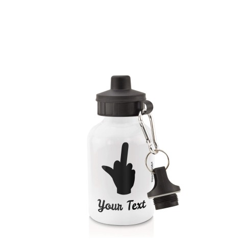 in White (400ml) with Screw Cap (Single Finger Icon) Black (Personalised with Text)