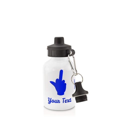 in White (400ml) with Screw Cap (Single Finger Icon) Royal Blue (Personalised with Text)