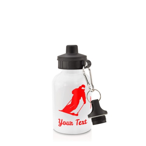 in White (400ml) with Screw Cap (Skiing Icon) Red (Personalised with Text)