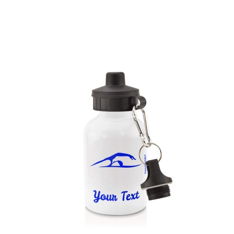 in White (400ml) with Screw Cap (Swimming Icon) Royal Blue (Personalised with Text)