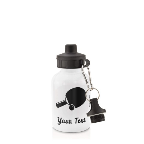 in White (400ml) with Screw Cap (Table Tennis Icon) Black (Personalised with Text)