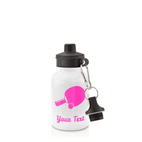 in White (400ml) with Screw Cap (Table Tennis Icon) Hot Pink (Fuchsia) (Personalised with Text)