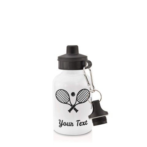 in White (400ml) with Screw Cap (Tennis Icon) Black (Personalised with Text)