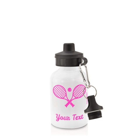 in White (400ml) with Screw Cap (Tennis Icon) Hot Pink (Fuchsia) (Personalised with Text)