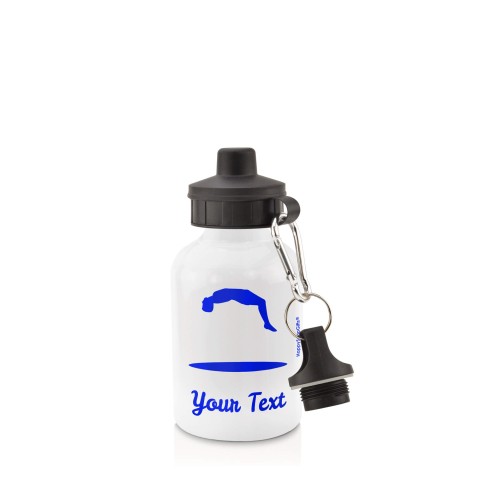 in White (400ml) with Screw Cap (Trampolining Icon) Royal Blue (Personalised with Text)