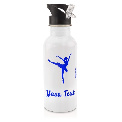 in White (600ml) with Drinking Straw (Ballet Icon) Royal Blue (Personalised with Text)
