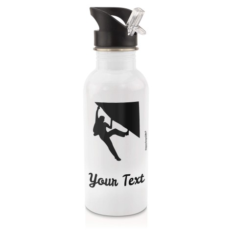 in White (600ml) with Drinking Straw (Climbing Icon) Black (Personalised with Text)