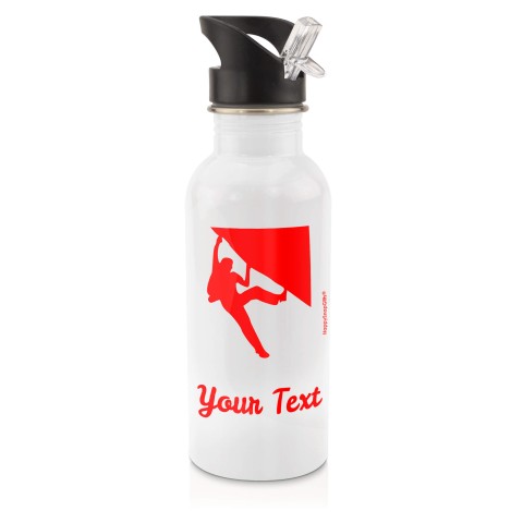 in White (600ml) with Drinking Straw (Climbing Icon) Red (Personalised with Text)