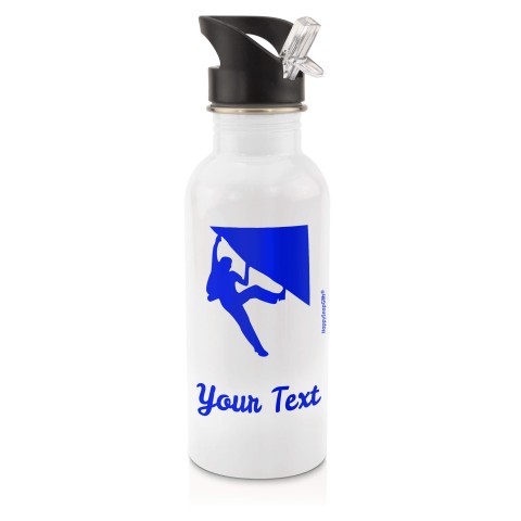 in White (600ml) with Drinking Straw (Climbing Icon) Royal Blue (Personalised with Text)