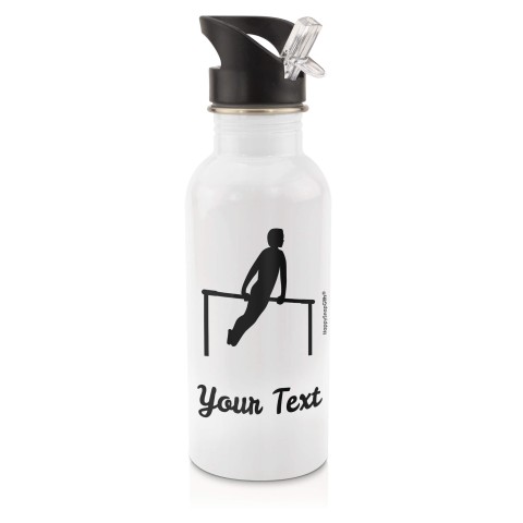 in White (600ml) with Drinking Straw (Gymnastics Icon) Black (Personalised with Text)