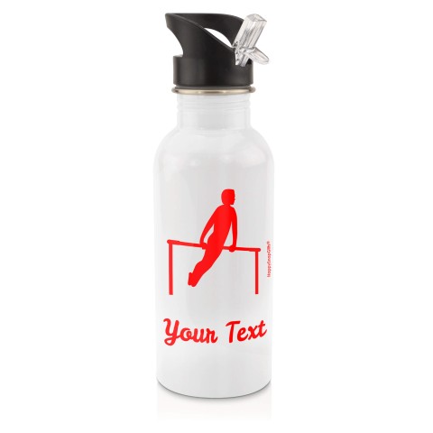 in White (600ml) with Drinking Straw (Gymnastics Icon) Red (Personalised with Text)