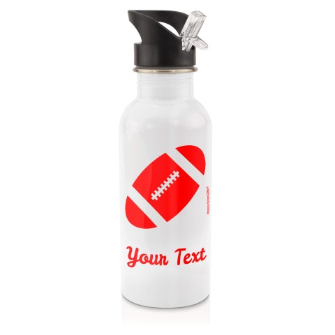 in White (600ml) with Drinking Straw (Rugby Icon) Red (Personalised with Text)