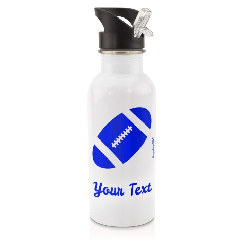 in White (600ml) with Drinking Straw (Rugby Icon) Royal Blue (Personalised with Text)