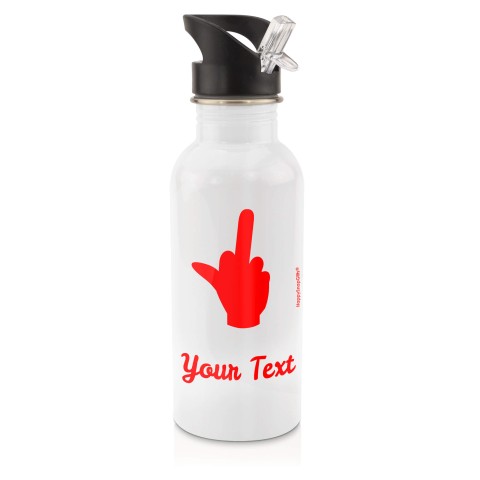in White (600ml) with Drinking Straw (Single Finger Icon) Red (Personalised with Text)
