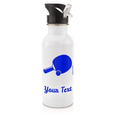 in White (600ml) with Drinking Straw (Table Tennis Icon) Royal Blue (Personalised with Text)