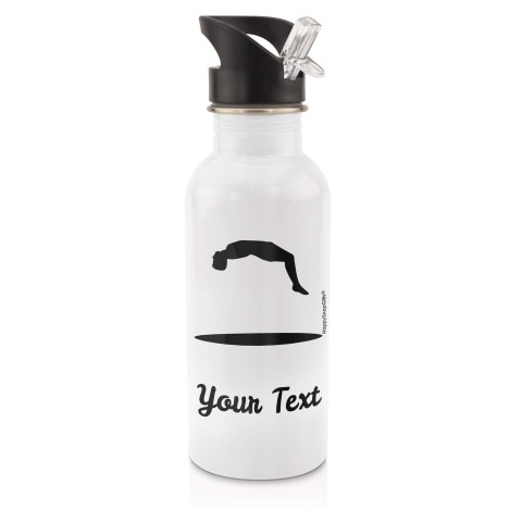 in White (600ml) with Drinking Straw (Trampolining Icon) Black (Personalised with Text)