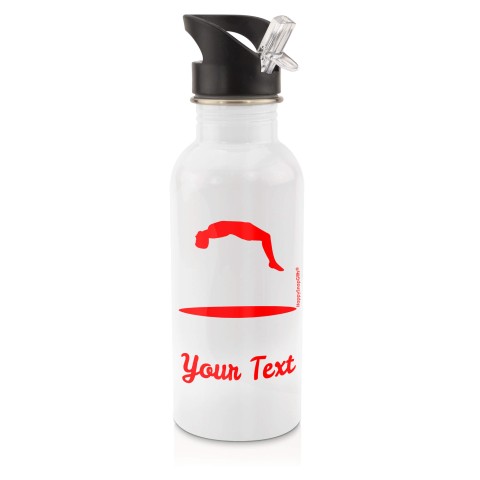 in White (600ml) with Drinking Straw (Trampolining Icon) Red (Personalised with Text)