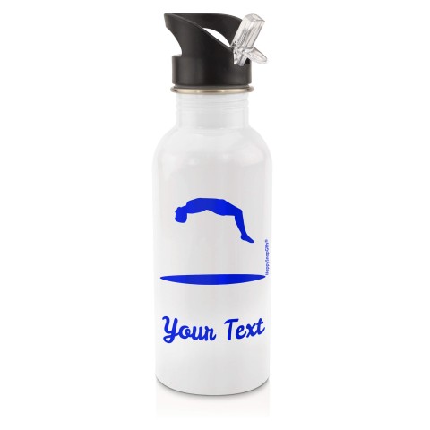 in White (600ml) with Drinking Straw (Trampolining Icon) Royal Blue (Personalised with Text)