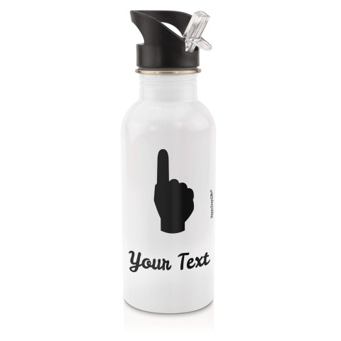 in White (600ml) with Drinking Straw (We Are No. 1 Icon) Black (Personalised with Text)