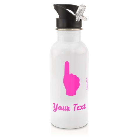 in White (600ml) with Drinking Straw (We Are No. 1 Icon) Hot Pink (Fuchsia) (Personalised with Text)