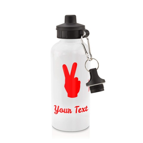 in White (600ml) with Screw Cap (Two Finger Icon) Red (Personalised with Text)