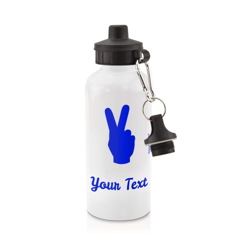 in White (600ml) with Screw Cap (Two Finger Icon) Royal Blue (Personalised with Text)