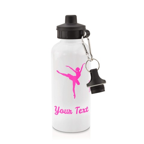 in White (600ml) with Screw Cap (Ballet Icon) Hot Pink (Fuchsia) (Personalised with Text)
