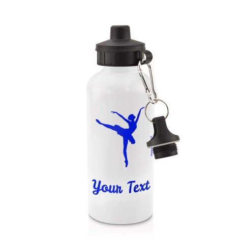 in White (600ml) with Screw Cap (Ballet Icon) Royal Blue (Personalised with Text)
