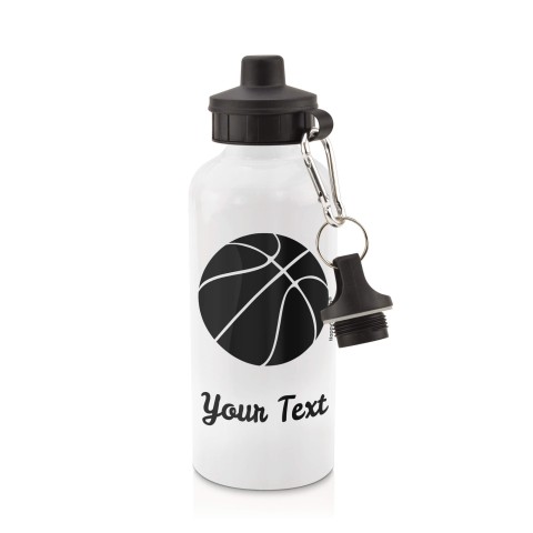 in White (600ml) with Screw Cap (Basketball Icon) Black (Personalised with Text)