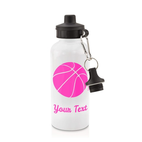 in White (600ml) with Screw Cap (Basketball Icon) Hot Pink (Fuchsia) (Personalised with Text)