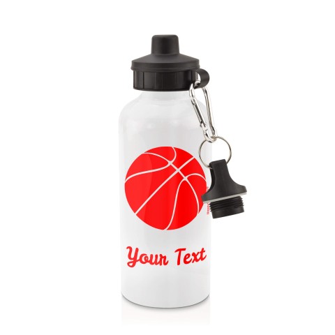 in White (600ml) with Screw Cap (Basketball Icon) Red (Personalised with Text)