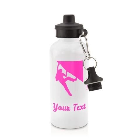 in White (600ml) with Screw Cap (Climbing Icon) Hot Pink (Fuchsia) (Personalised with Text)