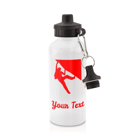 in White (600ml) with Screw Cap (Climbing Icon) Red (Personalised with Text)