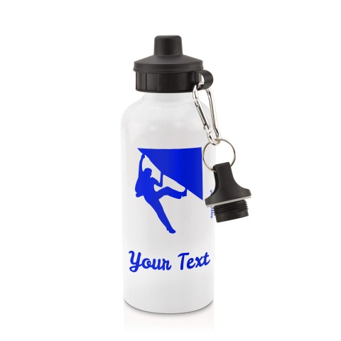 in White (600ml) with Screw Cap (Climbing Icon) Royal Blue (Personalised with Text)